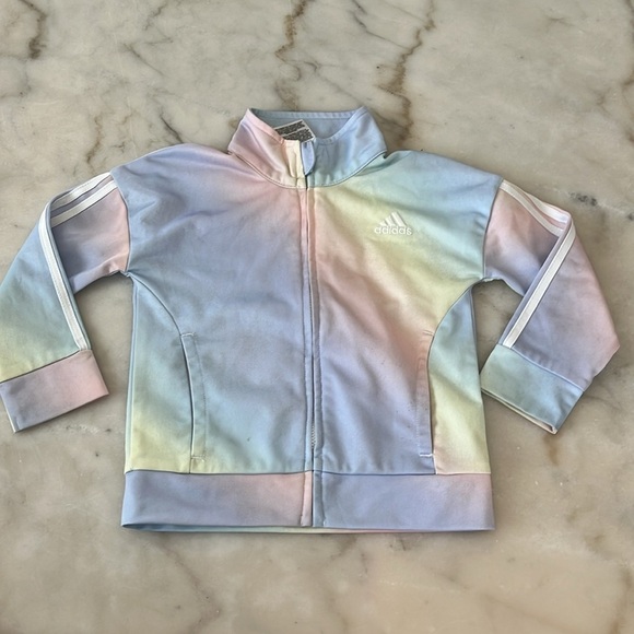 Adidas Sz 2 Toddler  Girls 2-Pc Iridescent-Print Tricot Unicorn Pastel Tracksuit - Picture 8 of 16
